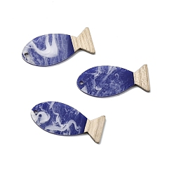 Темно-Синий Белое дерево с подвесками из смолы, рыба, темно-синий, 38x16.5x3 мм, отверстие : 1.5 мм