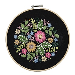 Blume Stickpackung, DIY-Kreuzstichpackung, mit Stickrahmen, Nadel & Tuch mit Blumen- und Blattmuster, farbiger Faden, Anweisung, Blumenmuster, 21.4x21x0.03 cm, 1Farbe/Linie, 10 Farbe
