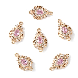Pink 3 шт. латунные соединители из кубического циркония с микропаве, долговечный, слеза, золотой свет, розовые, 20x12x5 мм, отверстие : 1.4 мм