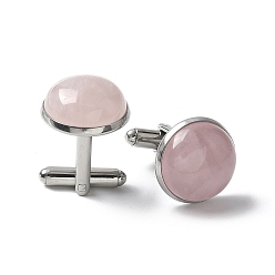 Розовый Кварц 304 пуговицы на манжетах из нержавеющей стали., с натуральным розовым кварцем, для аксессуаров одежды, полукруглый, 30~31x17.5 мм