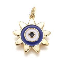 Mixed Color Brass Enamel Pendants, Sun with Evil Eye, Golden, Mixed Color, 19x17x2mm, Hole: 2mm