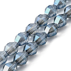 Синий Стеклянные бусины с гальваническим покрытием , двухконусные, полный Rianbow покрытием, граненые, синие, 9x7.5 мм, отверстие : 1.2 мм, около 46 шт / нитка, 15.91 дюйм (40.4 см)