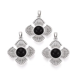 Black Onyx Подвески из натурального черного оникса (окрашенные и нагретые), цветочные подвески с латунной оправой, платина, 25x23x5~6 мм, отверстие : 5x2.5 мм