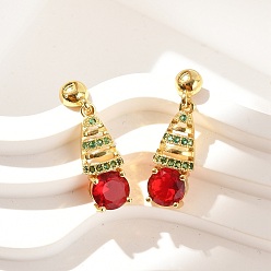 Настоящее золото 18K Латунные микро проложить серьги стержня кубического циркония, стойки покрытие, долговечный, без свинца и без кадмия, плоско-круглые, реальный 18 k позолоченный, 26x7.5 мм