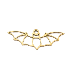 Oro Colgantes de acero inoxidable Halloween 201, encantos de murciélagos, dorado, 9.5x25x1 mm, agujero: 1.6 mm