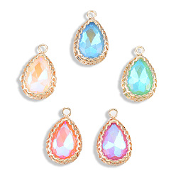 (52) Непрозрачная лаванда Гальваника k 9 стеклянные подвески, с легкой позолоченной латунной фурнитурой, без кадмия и без свинца, граненые, слеза, разноцветные, 20x13x5 мм, отверстие : 1.8 мм