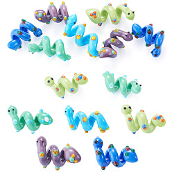 Mixed Color 10Pcs 5 Colors Handmade Lampwork Enamel Beads, Snake, Bumpy, Mixed Color, 27.5~31.5x15~20x14~16mm, Hole: 5~6mm, 2pcs/color