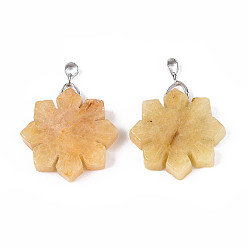 Топаз Нефрит Натуральный топаз нефрита подвески, подвески-снежинки с дужками из нержавеющей стали, цвет нержавеющей стали, 36~38x30x6.5~7.5 мм, отверстие : 3~4x4.5~5 мм