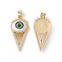Морско-зеленый Стойка металлическая латунная микропрофилированная кубическая циркония подвески, cmолой, без кадмия, без никеля и без свинца, реальный 18 k позолоченный, конус с дурным глазом, цвета морской волны, 32x15x6.5 мм, отверстие : 3x4 мм