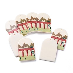 Разноцветный Акриловые подвески, 3 d распечатано, овал с арочным узором, красочный, 39~40x25~25.5x2~2.5 мм, отверстие : 1.8 мм