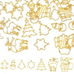 Mixed Shapes 18 шт 7 стили подвески с открытой задней панелью из цинкового сплава, для diy уф смолы, эпоксидная смола, Прессованные цветочные украшения, долговечный, золотые, разнообразные, 31~50x19~48x2~2.5 мм