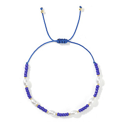 Синий Браслеты из стеклянного бисера и пластиковых бусин, имитирующих жемчуг, для женщин., с латунным, синие, 11.02 дюйм (28 см)