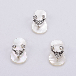 White Shell Natural White Shell Mother of Pearl Shell, with Platinum Tone Brass Bail, Slipper, 22.5x12.5x7.5~8mm