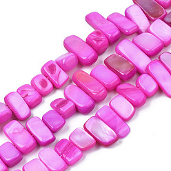 Фуксин Натуральная оболочка из трохидных оболочек, окрашенные, прямоугольные, фуксиново-красные, 6~11x6~36x1~7 мм, отверстие : 1 мм, около 45~55 шт / нитка, 14.96 дюйм ~ 15.35 дюйм (38 см ~ 39 см)