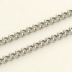 Нержавеющая Сталь Цвет Устойчивые к потускнению 304 цепи из нержавеющей стали, с катушкой, несварные, цвет нержавеющей стали, 4.5x3.5x1 мм, около 82.02 футов (25 м) / рулон