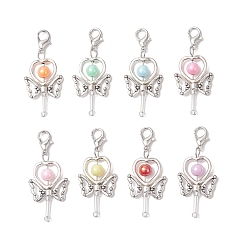 (52) Непрозрачная лаванда 8шт. подвеска в виде волшебной палочки в форме сердца из акрила и сплава, Подвеска-застежка-когти омара для украшения сумки, разноцветные, 43 мм, Кулон : 32x18x6 мм, застежка : 12x7.5x3 mm