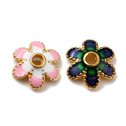 (52) Непрозрачная лаванда Эмали сплава шарик крышки, без кадмия и без свинца, золотые, 6-лепестков цветка, разноцветные, 8x7.5x2 мм, отверстие : 1.4 мм