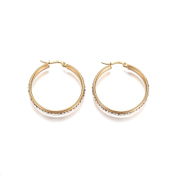 Золотой 304 серьги-кольца из нержавеющей стали женские, с хрусталя стразами, кольцо, золотые, 35.5x6 мм, штифты : 1x0.6 мм