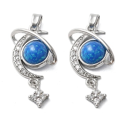 Rhombus Латунный микропаве кубический цирконий с подвесками из смолы, без кадмия, без никеля и без свинца, планета, платина, ромб, 29.5x15.5x6 мм, отверстие : 4x2.5 мм