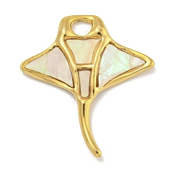 Настоящее золото 18K Ионное покрытие (ip) 304 подвески из ракушек pave paua из нержавеющей стали, рыбы прелести, реальный 18 k позолоченный, 29x26x2.5 мм, отверстие : 4x3.5 мм