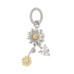 April Daisy 925 подвески-цветы из стерлингового серебра с прозрачными кубическими цирконами, платиной и золотом, апрельская маргаритка, 22.5x9.5x3 мм, отверстие : 5.5 мм