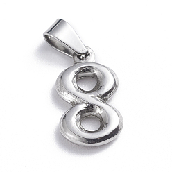 Stainless Steel Color Tarnish Resistant 201 Stainless Steel Pendants, Infinity, Stainless Steel Color, 16x8.5x2.5mm, Hole: 2.5x5.5mm