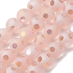 Pink Матовые прозрачные стеклянные бусины, в горошек круглый (6 грани), с покрытием AB цвета, розовые, 10 мм, отверстие : 1.2 мм, около 60 шт / нитка, 23.62 дюйм (60 см)