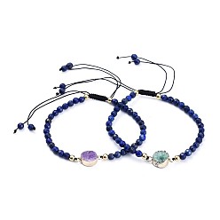 Lapislazuli Verstellbare, facettierte natürliche Lapislazuli (gefärbte) geflochtene Perlenarmbänder, mit Nylonfaden, Naturgefärbter Druzy-Achat und Messing, 2 Zoll (5.1 cm)