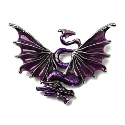 Фиолетовый Булавки с эмалью дракона, броши из сплава для одежды рюкзака, античное серебро, фиолетовые, 50x63.5 мм