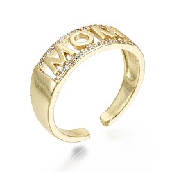 Echt 16 k vergoldet Messing Mikropflaster klare Manschettenringe aus Zirkonia, offene Ringe, Muttertag Geschenke, Nickel frei, Wort Mama, echt 16 k vergoldet, us Größe 7 1/4 (17.5 mm)