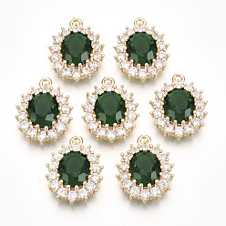 Морско-зеленый Прозрачные граненые стеклянные подвески, с прозрачным горным хрусталем и золотистыми тонированными латунными вставками, овальные, цвета морской волны, 20x15x6 мм, отверстие : 1.4 мм