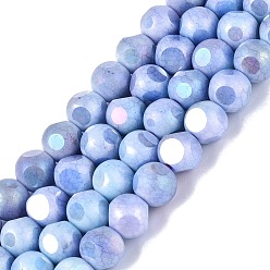Васильковый Нити из непрозрачных стеклянных бусин с эффектом омбре, окрашенные методом гальванического покрытия., круглые, с покрытием AB цвета, граненый(6 граненый), васильковый, 8~8.5 мм, отверстие : 1~1.2 мм, около 47~48 шт / нитка, 14.17~14.76 дюйм (36~37.5 см)