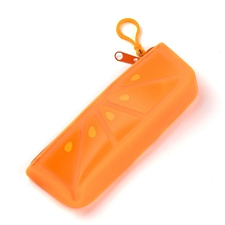 Orange Silicone Pen Bag, Stationery Storage Boxes for Pens, Pencils, Rectangle, Orange Pattern, 19.6x6.7x2.6cm