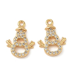 Снеговик Рождественские латунные подвески с микропаве из прозрачных кубических цирконий, без никеля , реальный 18 k позолоченный, снеговик, 13.5x10x2 мм, отверстие : 1.2 мм