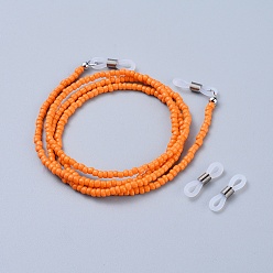 Orange Eyeglasses Chains, Neck Strap for Eyeglasses, with Glass Seed Beads, Brass Crimp Beads and Rubber Loop Ends, Orange, 30.7 inch(78cm)
