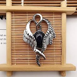 Blue Goldstone Synthetic Blue Goldstone Pendants, with Antique Silver Zinc Alloy Finding, Wing Charms, 52x35x9mm