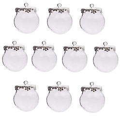 Silver Glass Pendants, Round, Silver, 35mm, 10pcs/set
