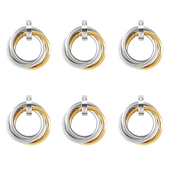 Oro & Acero Inoxidable Color 201 de enclavamiento de acero inoxidable colgantes anillo, con diamantes de imitación de cristal, acero color oro y acero, 27 mm, 6 unidades / caja