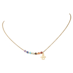 Angel & Fairy Подвеска с круглыми бусинами из натурального драгоценного камня чакра 304 ожерелья из нержавеющей стали, с 304 прелестей из нержавеющей стали, золотые, ангел и фея, 16.57 дюйм (42.1 см)