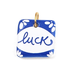 Слово Печатные 304 подвески из нержавеющей стали, прямоугольник амулеты, золотые, слово, 15x15x4 мм, Перейти кольцо: 6x1 мм, 4 мм внутренним диаметром