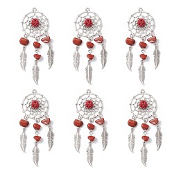 Красный Камень Подвески-ловцы снов из натуральной красной яшмы, с фурнитурой из сплава и 304 петлей из нержавеющей стали, 81x28x8 мм, отверстие : 2 мм