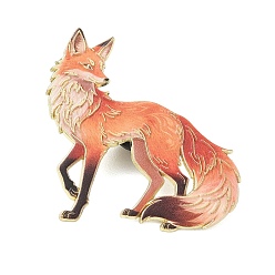 Orange Printed Alloy Lapel Pin Backs for Backpack Clothes, Fox, Golden, Orange, 38.5x38mm