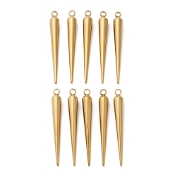 Настоящее золото 18K 304 Подвески из нержавеющей стали с ионным покрытием (IP), конус очарование, без никеля , реальный 18 k позолоченный, 45x6 мм, отверстие : 2.5 мм