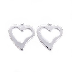 Серебро 201 подвески из нержавеющей стали, сердце, серебряный цвет гальваническим, 15.5x15x1 мм