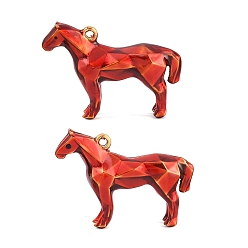 Roja 304 colgantes de esmalte de acero inoxidable, encantos del caballo, facetados, real 18 k chapado en oro, revestimiento de iones (ip), larga duración plateado, rojo, 25x35.5x10.5 mm, agujero: 1.6 mm