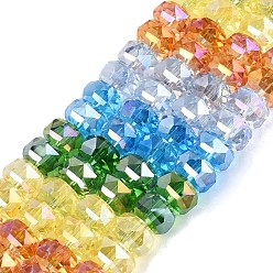 Mixed Color Electroplate Transparent Glass Beads Strands, Rondelle, Faceted, Mixed Color, 7.5~8.5x5~5.5mm, Hole: 1~1.4mm, about 48~50pcs/strand, 10.24~10.63 inch(26~27cm)