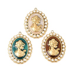 (52) Непрозрачная лаванда 304 Подвески из нержавеющей стали с эмалью и имитацией жемчуга из АБС-пластика, овал с женскими прелестями, ионное покрытие (ip), реальный 18 k позолоченный, разноцветные, 35x26x4 мм, отверстие : 1.8 мм