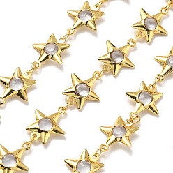 Гейнсборо Латунные цепи со стеклянными звеньями, с подвесками в виде звезд и катушкой, долговечный, пайки, без свинца и без кадмия, стойки покрытие, реальный 18 k позолоченный, светло-серые, 14x10.5x3 мм