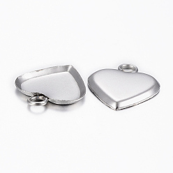 Stainless Steel Color 201 Stainless Steel Pendant Cabochon Settings, Plain Edge Bezel Cups, Heart, Stainless Steel Color, Tray: 13x11mm, 16x14x1.5mm, Hole: 2.5mm
