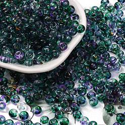 Морско-зеленый 3/0 краска для выпечки прозрачные цвета стеклянные круглые бусины, класс А, круглое отверстие, цвета морской волны, 5.5x3 мм, отверстие : 1.8 мм, Около 2500 шт / фунт